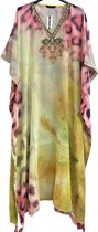 Kaftan half transparant kaftan grote maten met steentjes 40/L 128/105cm One size 42-54 geel/groen/roze/paars
