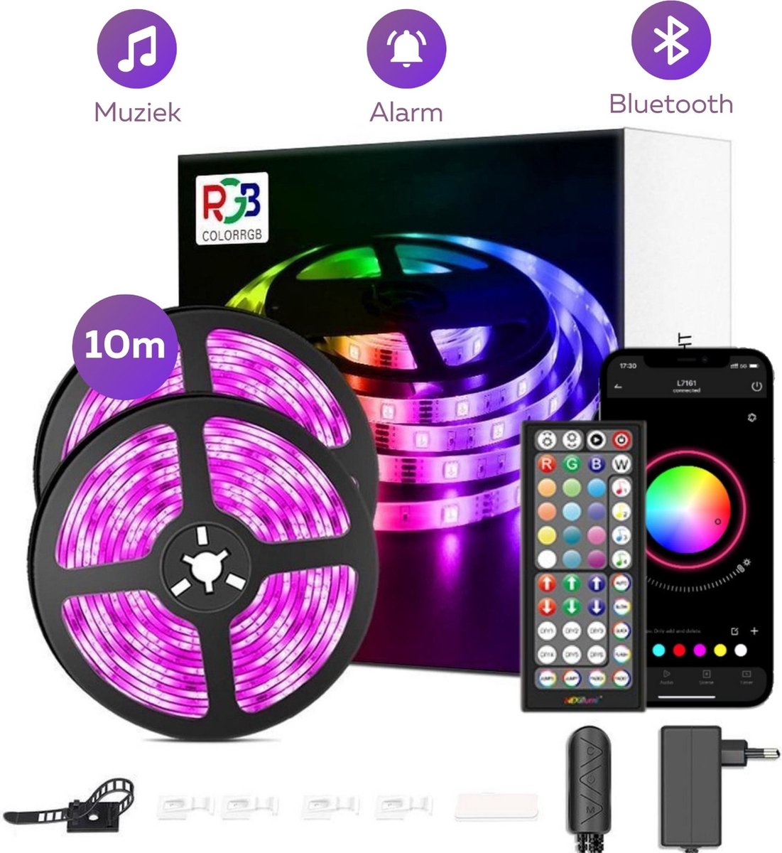 BYER RGB LED Strip Licht 10 Meter - Muzieksynchronisatie + Kleurverandering - Ingebouwde Microfoon - App Bediening + Afstandsbediening - Verlichting - 5050 RGB Led (5M/10M/15M/20M/30M)