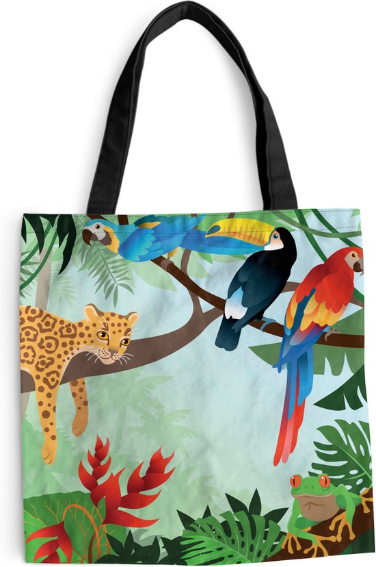 Sac bandoulière - Sac de plage - Big Shopper - Sac shopping - Animaux de la jungle - Toucan - Garçons - Meiden - Léopard - 45x45 cm - Sac en coton