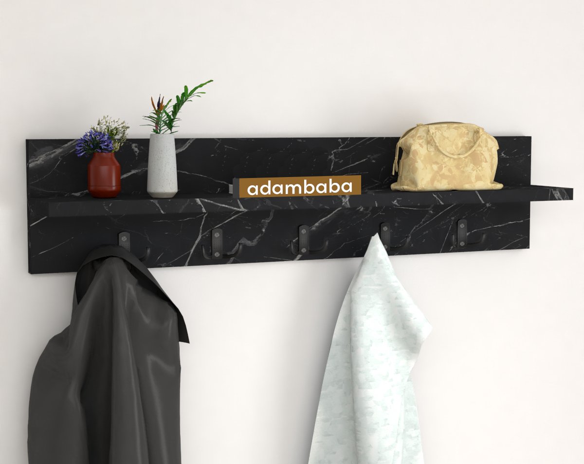 Adambaba - Wandkapstok - Wandplank - Zwart Marmer - 80 cm