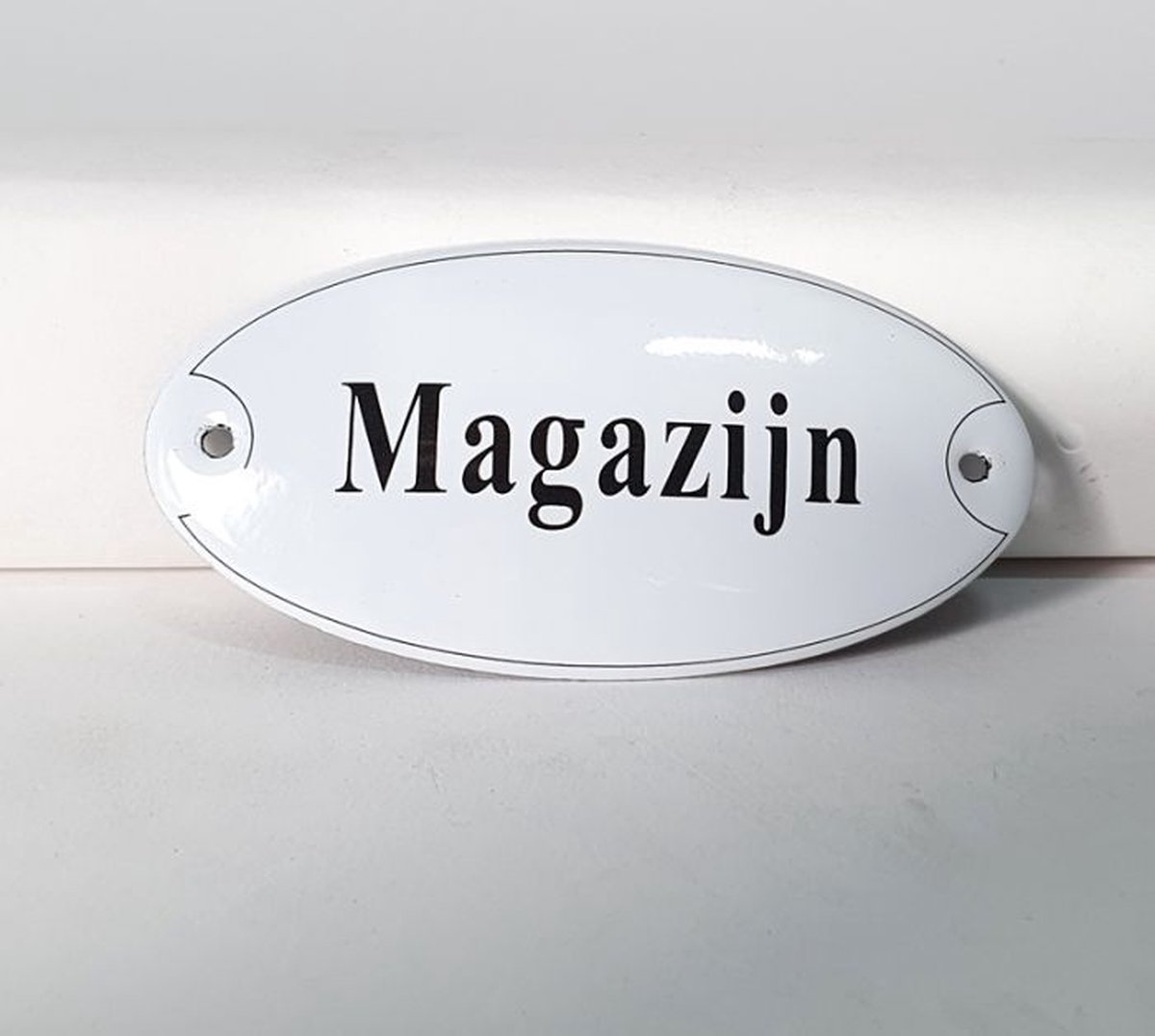 Emaille deurbordje wandbord Magazijn - 10 x 5 cm Ovaal NS-10