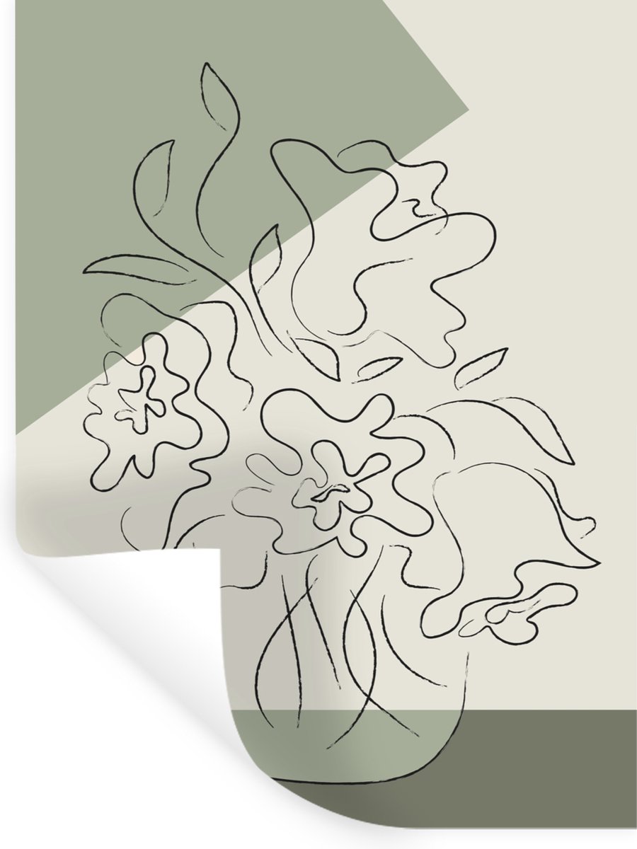 Muurstickers - Sticker Folie - Bloemen - Bloempot - Groen - Planten - Line art - 120x160 c