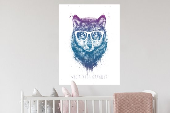 Stickers muraux - Film autocollant - Loup - Lunettes - Citation - Animaux - 60x80 cm - Film adhésif - Stickers muraux Chambre d'enfant - Papier peint autocollant - Papier peint autocollant - Film autocollant