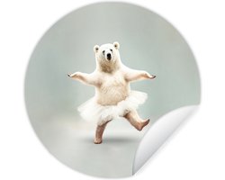 WallCircle - Muurstickers - Behangcirkel - IJsbeer - Tutu - Wit - Portret - Dieren - Kinderen - 50x50 cm - Muurcirkel - Zelfklevend - Ronde Behangsticker