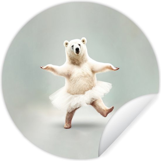 WallCircle - Muurstickers - Behangcirkel - IJsbeer - Tutu - Wit - Portret - Dieren - Kinderen - 50x50 cm - Muurcirkel - Zelfklevend - Ronde Behangsticker