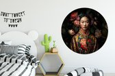 WallCircle - Cercle mural - Cercle mural - Femme - Asiatique - Kimono - Fleurs - Portrait - Aluminium - Dibond - 140x140 cm - Intérieur et Extérieur