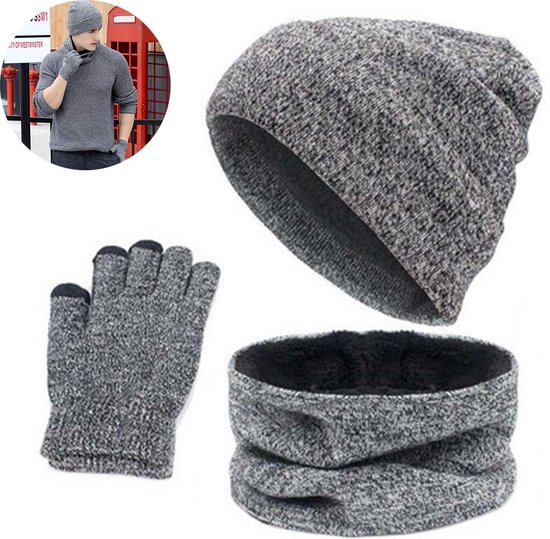 Dames heren hoed sjaalhandschoenen set, thermisch warm gebreide muts nek warmer en touchscreen handschoenen