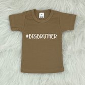 Baby t-shirt korte mouw - #BIGBROTHER - Mokkabruin - Maat 98 - Zwanger - Geboorte - Big brother - Aankondiging - Zwangerschapsaankondiging - Peuter - Dreumes - Ik word grote broer