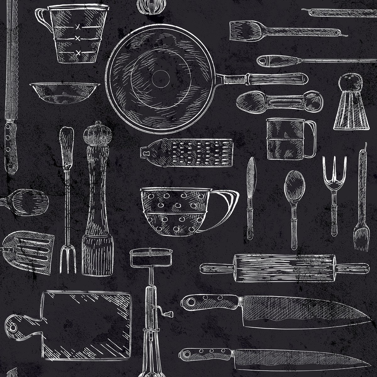 Behang – Koken en bakken - Keuken – Zwart Wit – Krijtbord stijl – Landelijk – Café – Restaurant – Eetkamer – Industrieel – Vintage – 0,53 x 10,05 M – hashtag