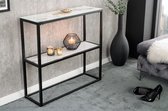 Elegante consoletafel BOUTIQUE 81cm wit kristalglas marmeren decor zwart frame - 42168