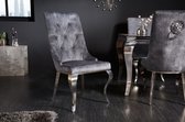 Elegante stoel MODERN BAROK grijs fluweel met zilveren leeuwenkop - 41507