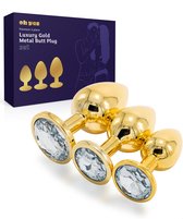 Metaal Gouden Buttplug set voor mannen en vrouwen - 3 delige Anal Plug set - Wit