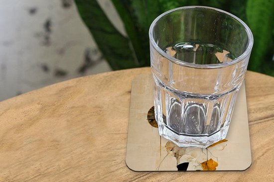 Sous-verres pour verres - Fleurs - Vintage - Plantes - Or - 10x10 cm - Sous-verres en verre - 6 pièces