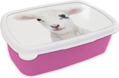 Broodtrommel Roze - Lunchbox - Brooddoos - Lam - Wit - Dieren - Natuur - 18x12x6 cm - Kinderen - Meisje