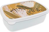 Broodtrommel Wit - Lunchbox - Brooddoos - Bloemen - Geel - Kleuren - Planten - 18x12x6 cm - Volwassenen