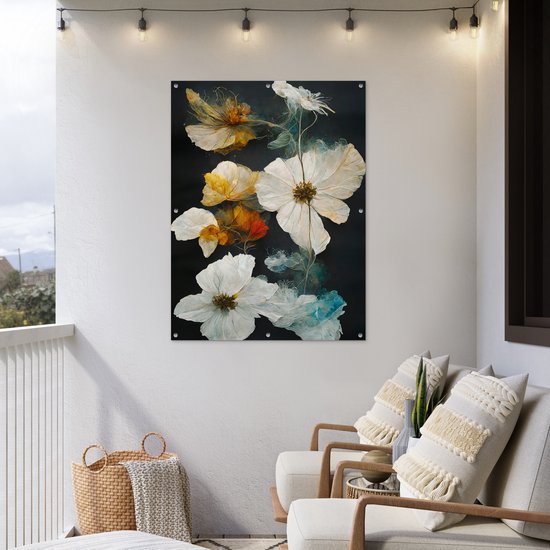 Affiche de jardin - Toile de jardin - Posters de jardin extérieur - Fleurs - Plantes - Zwart - Wit - 90x120 cm - Jardin