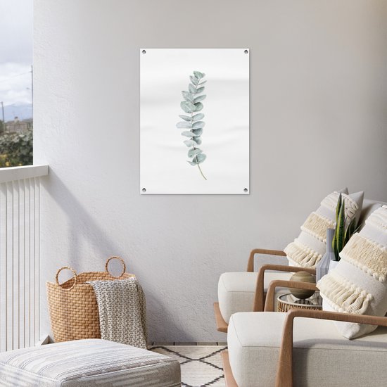 Tuinposter 60x80 cm - Tuindecoratie Plant - Groen - Natuur - Wit - Poster voor in de tuin - Buiten decoratie - Schutting tuinschilderij - Tuindoek muurdecoratie - Wanddecoratie balkondoek