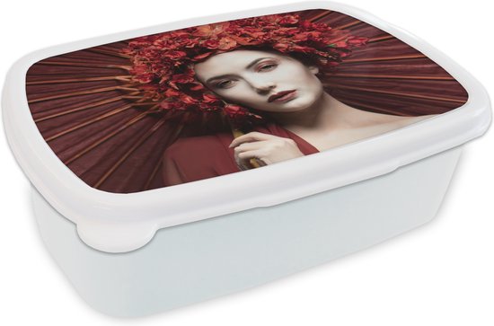 Boîte à pain Wit - Lunch box - Boîte à pain - Femme - Rouge - Portrait - Parapluie - 18x12x6 cm - Adultes