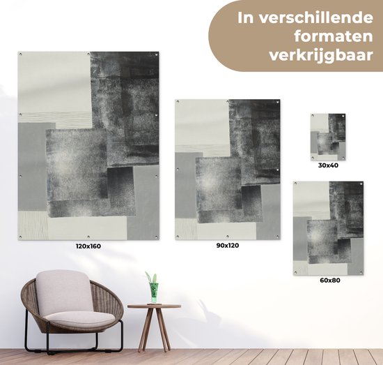 Tuinposter 30x40 cm - Tuindecoratie Abstract - Grijs - Zwart - Kubus - Poster voor in de tuin - Buiten decoratie - Schutting tuinschilderij - Tuindoek muurdecoratie - Wanddecoratie balkondoek