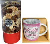 Moederdag - Koker met chocolade - Zijden lint met de tekst "Speciaal voor jou" - Cadeauverpakking