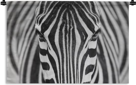 Wandkleed - Wanddoek - Zebra - Dieren - Zwart wit - Portret - 90x60 cm - Wandtapijt