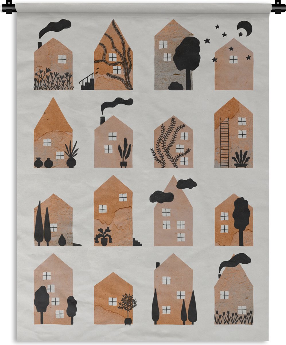 Wandkleed - Wanddoek - Huis - Kinderen - Maan - Verf - Oranje - 150x200 cm - Wandtapijt