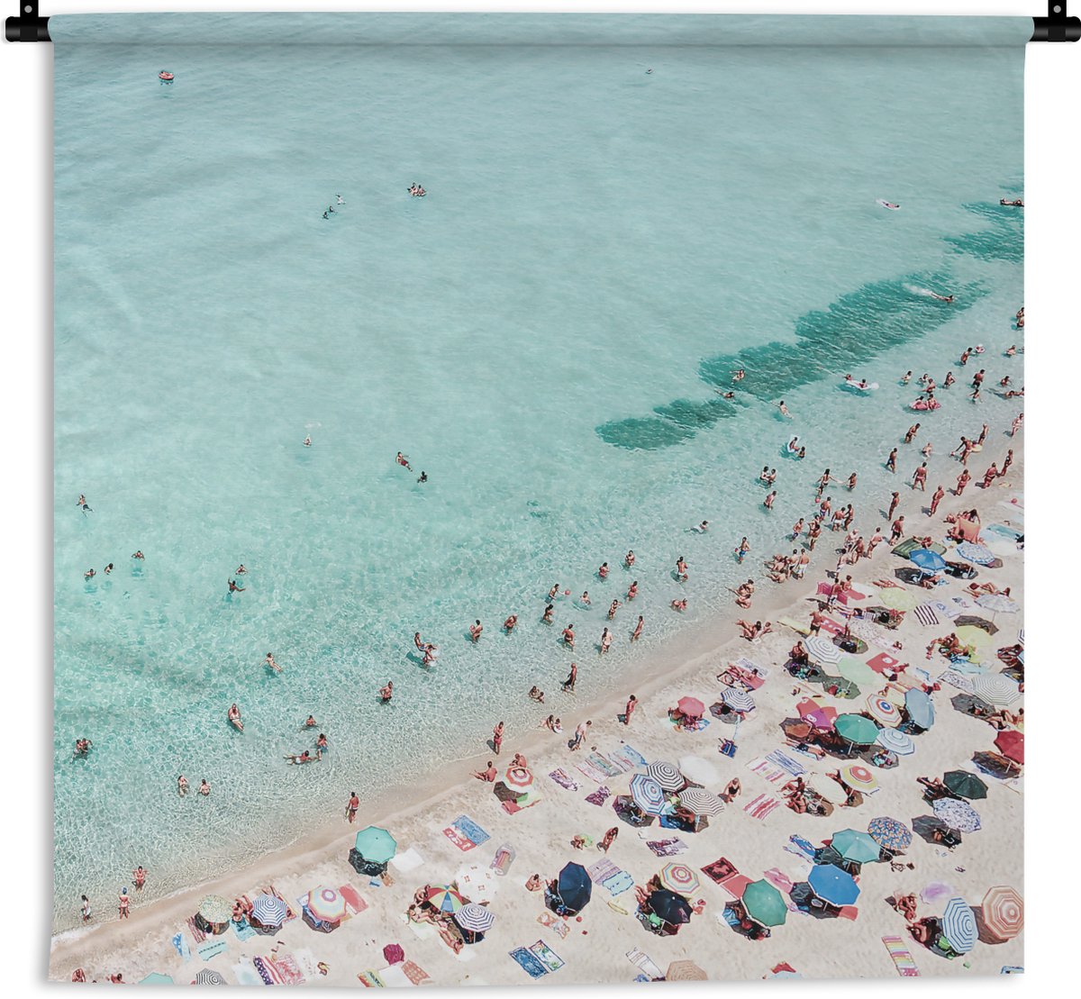 Wandkleed - Wanddoek - Zee - Strand - Parasols - Blauw - Zomer - 60x60 cm - Wandtapijt