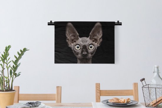 Wandkleed - Wanddoek - Kat - Huisdieren - Portret - Zwart - 60x40 cm - Wandtapijt