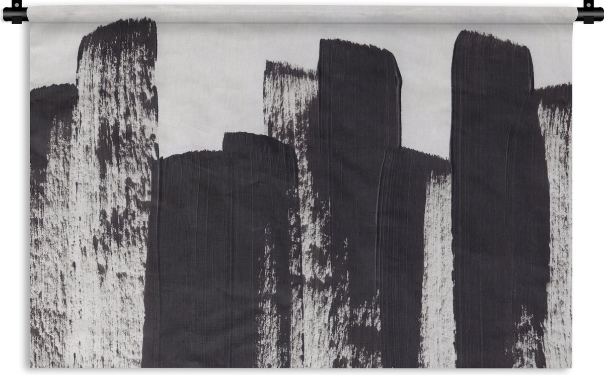 Wandkleed - Wanddoek - Verf - Abstract - Zwart - Wit - 120x80 cm - Wandtapijt