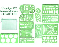 Creëer Meesterwerken met de Pencilluxe® 12-delige Tekensjablonen Set: Perfect voor Hobby, School, Wiskunde, Kantoor, Architectuur en Techniek!
