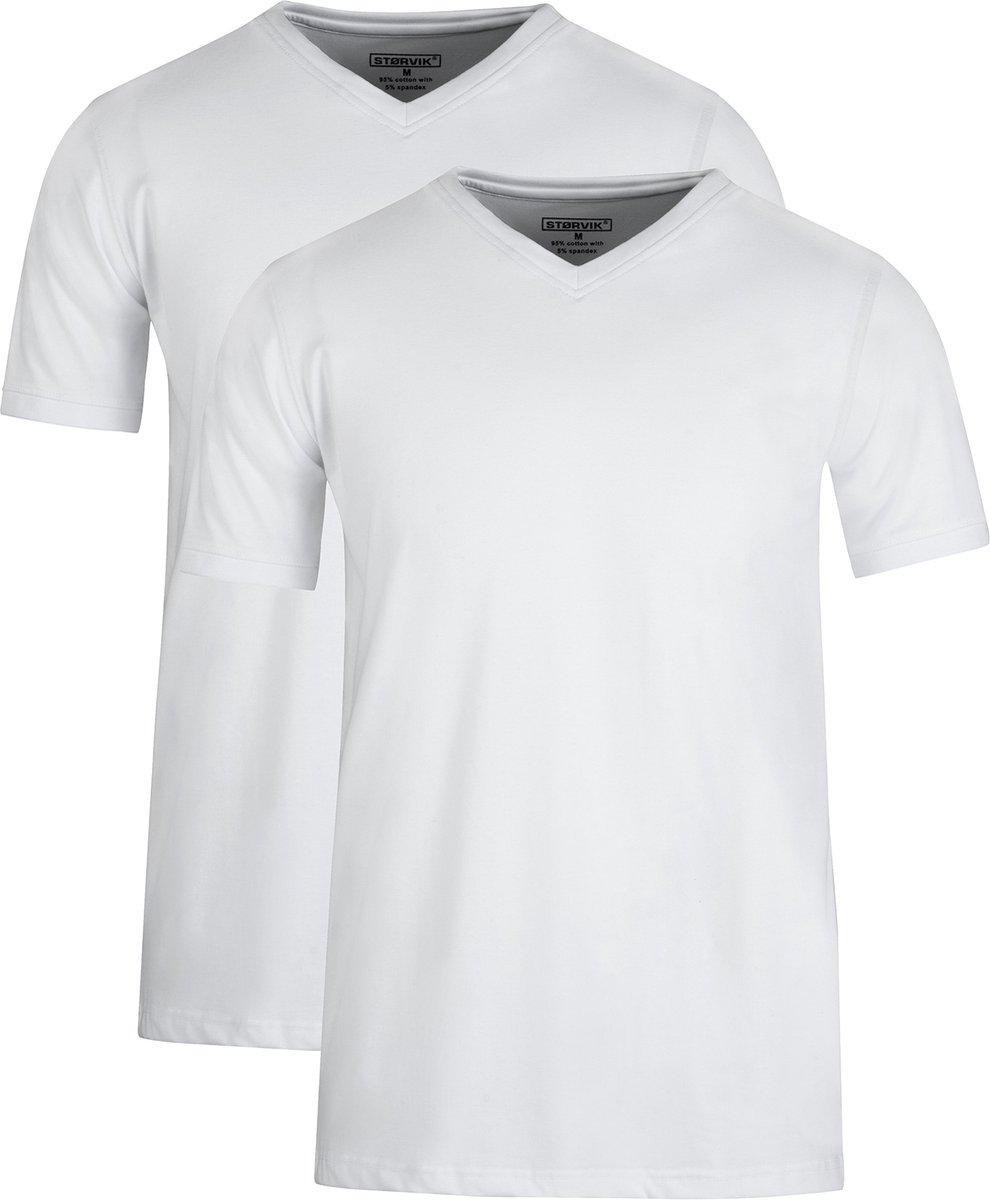 STØRVIK Extra lang T-Shirt 2-Pack Heren - Katoen - V-Hals - Maat 3XL - Wit