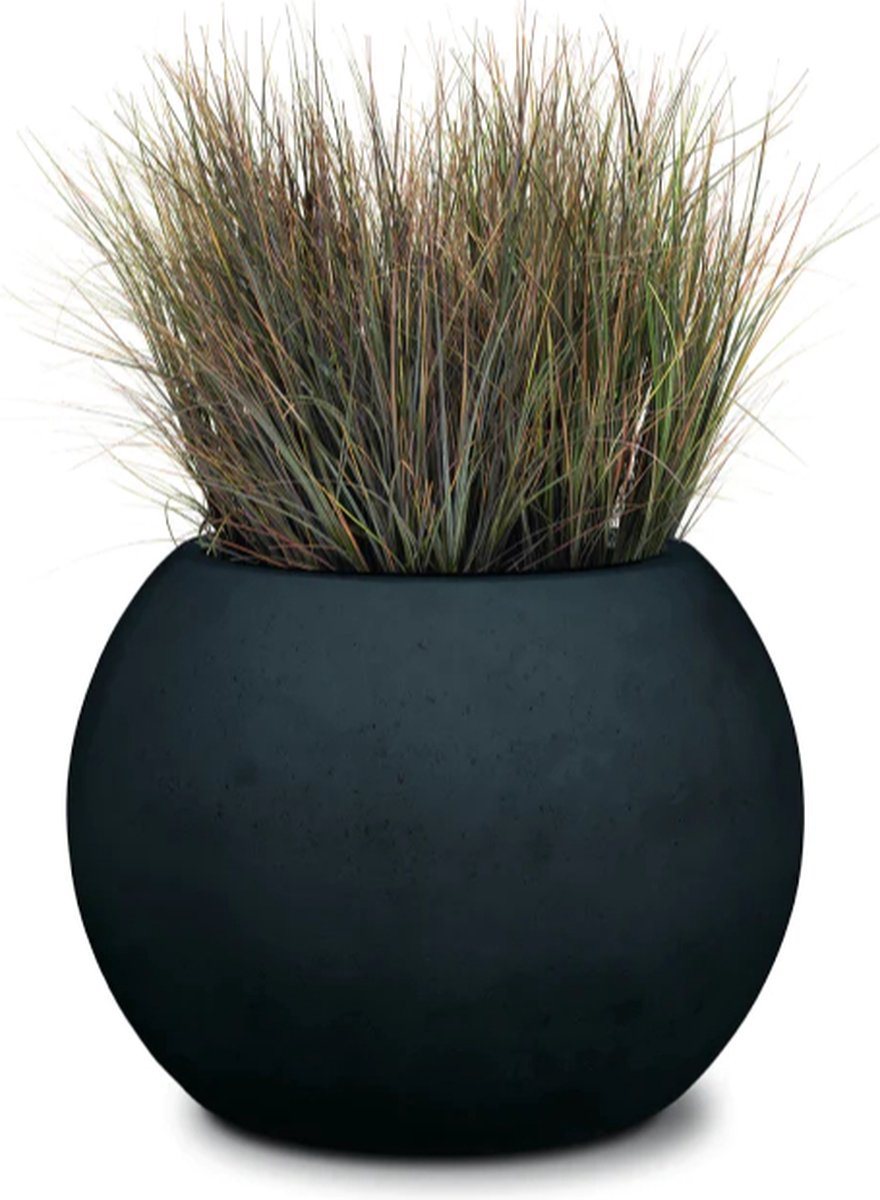Luxe Plantenpot XL | Steen Look | Grote bloempot voor buiten en binnen | Polystone Bol Plantenbak Design | Antraciet / Zwart | Rond | Vorstbestendig | 80 x 70 cm