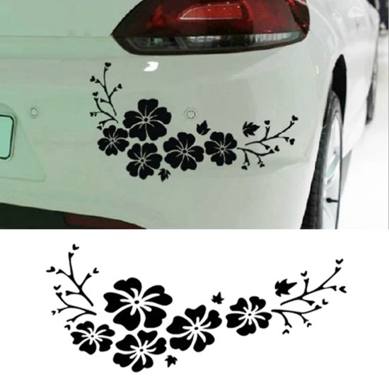 bloemen sticker autosticker muursticker zwart motorsticker zwart 25x10