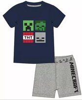 Minecraft pyjama - Donker Blauw - Maat 128 / 8 jaar