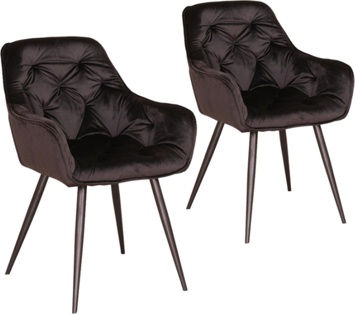 Happyment Eetkamerstoelen Fluweel - Zwart - Woonkamerstoelen - Fauteuil - Keukenstoelen - Kuipstoel - Set van 2