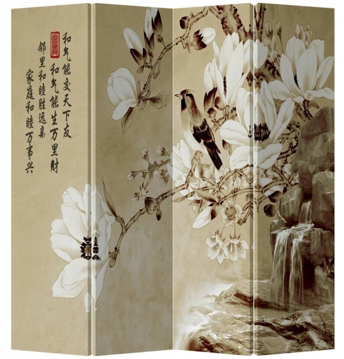 Fine Asianliving Chinees Kamerscherm Oosters Scheidingswand B160xH180cm 4 Panelen Witte Bloesems