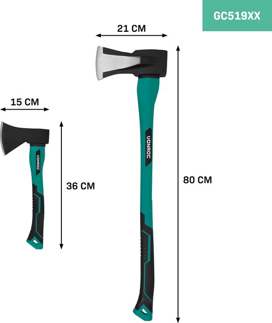 VONROC Kloofbijl en handbijl set - gehard stalen kop - glasvezel steel - 79cm - 3900gr/35cm - 950gr van VONROC — afbeelding 5
