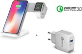 DrPhone 2 in 1 Pro Wireless Charge Dock - Draadloze Oplader - Qi Fast Charge Dock - Geschikt voor iOS/Android Smartphones / iOS Smartwatch 38/40/41/42/44/45mm -  Wit
