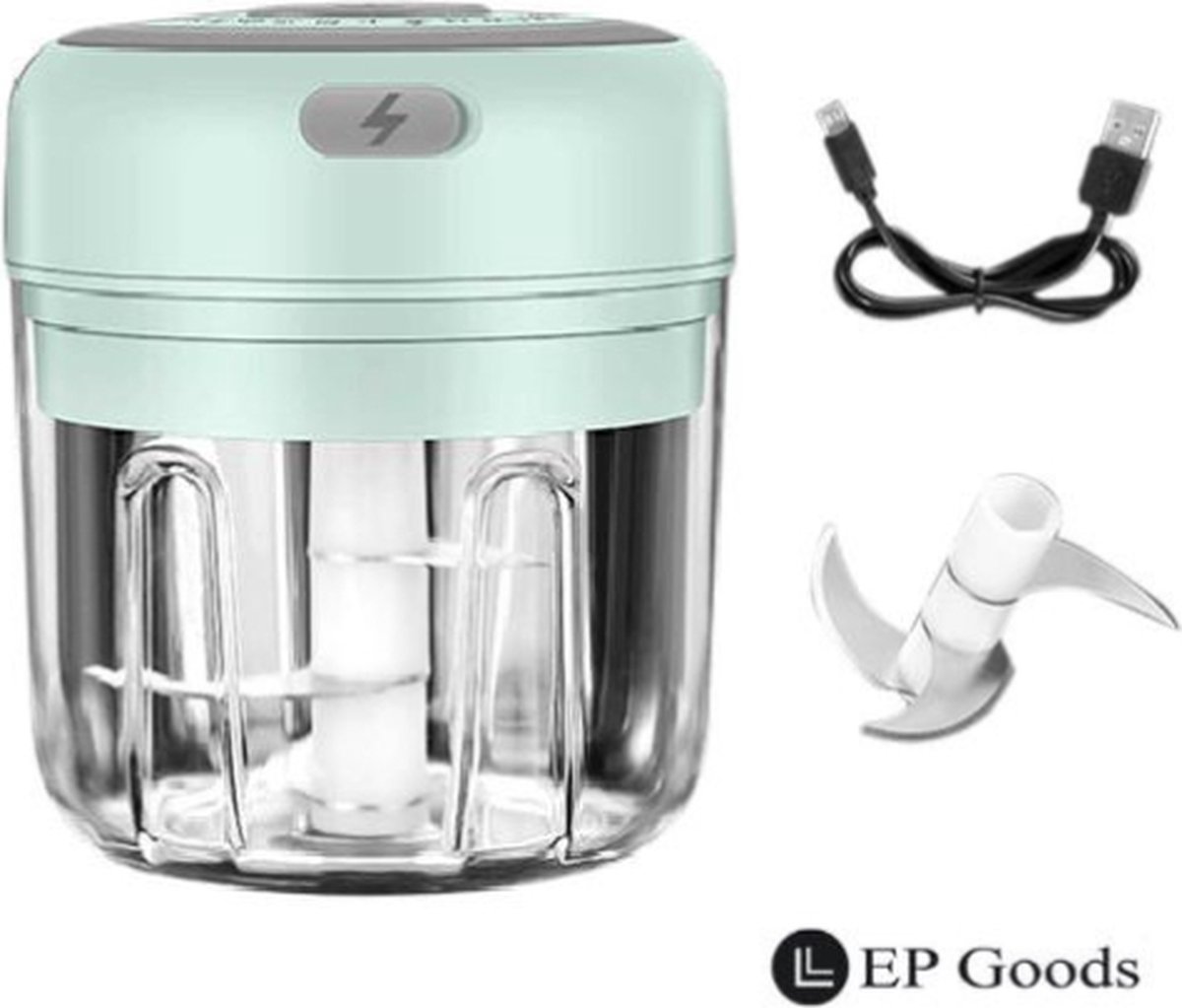 EP Goods - Elektrische Uiensnijder - Voor Groente, Vlees, Kruiden, Knoflook - Groentesnijder - Draadloos/Oplaadbaar - Groen