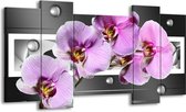 GroepArt - Schilderij - Orchidee - Grijs, Paars, Wit - 120x65 5Luik - Foto Op Canvas - GroepArt 6000+ Schilderijen 0p Canvas Art Collectie - Wanddecoratie