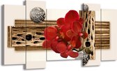 GroepArt - Schilderij - Orchidee - Rood, Bruin, Wit - 120x65 5Luik - Foto Op Canvas - GroepArt 6000+ Schilderijen 0p Canvas Art Collectie - Wanddecoratie