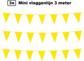 3x Mini vlaggenlijn geel 3 meter - 10x 15cm - Huwelijk thema feest festival vlaglijn party