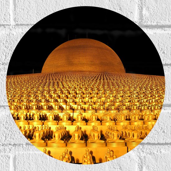 Muursticker Cirkel - Gouden Dhammakaya Tempel Vol met Boeddha's - 30x30 cm Foto op Muursticker