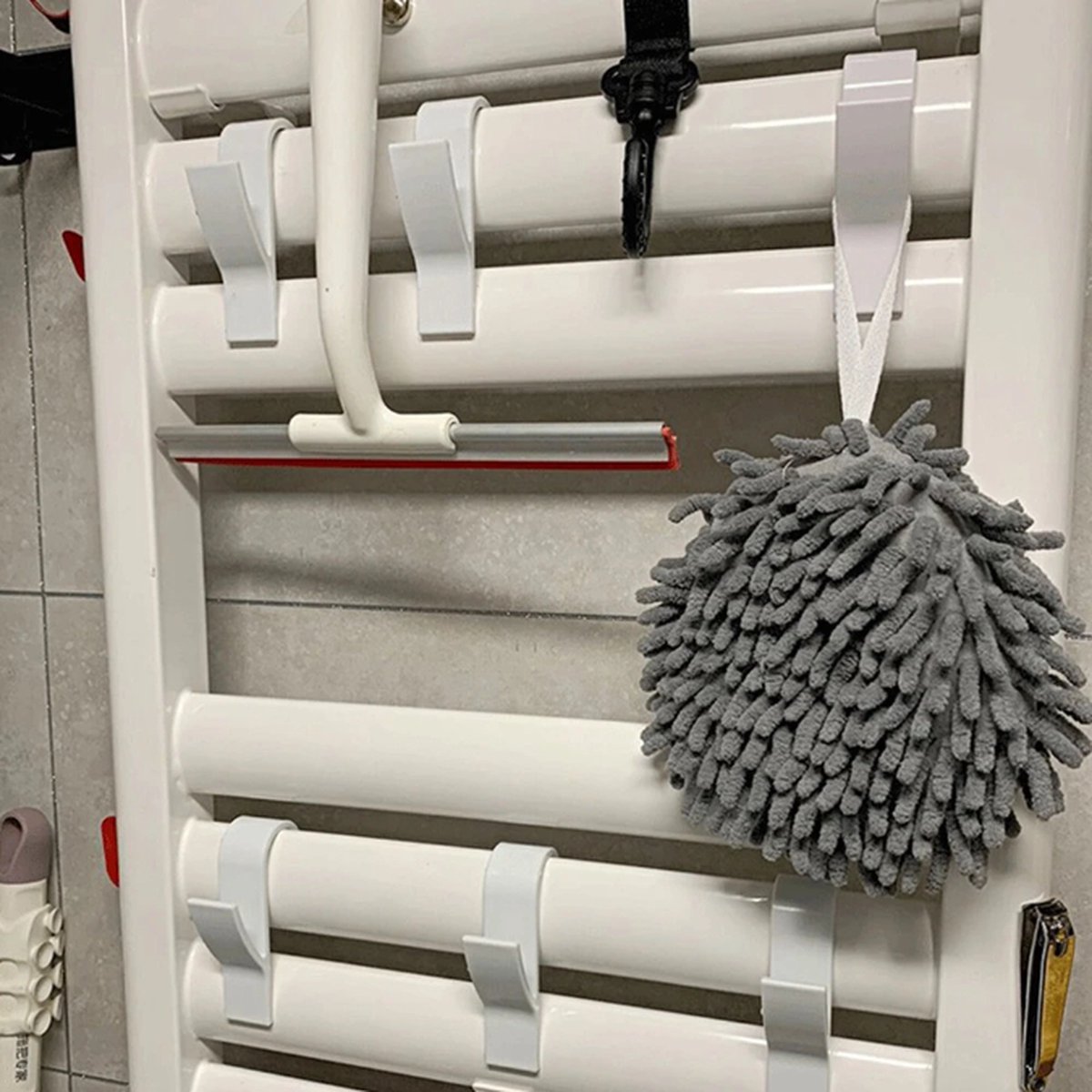 Haak radiator, 8 stuks handdoekhouder, kunststof haken, badkamer- en keukenhaak (wit