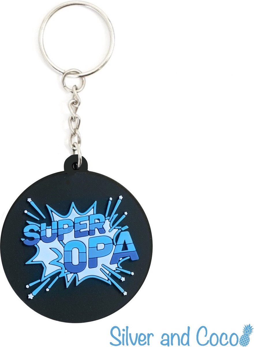 SilverAndCoco® - Opa Vaderdag Verjaardag Cadeau Kind / 2D Sleutelhanger Auto Huis / Sinterklaas Schoen Cadeau Key Chain / Sleutel Ring Sleutels - Grandpa / Super Opa