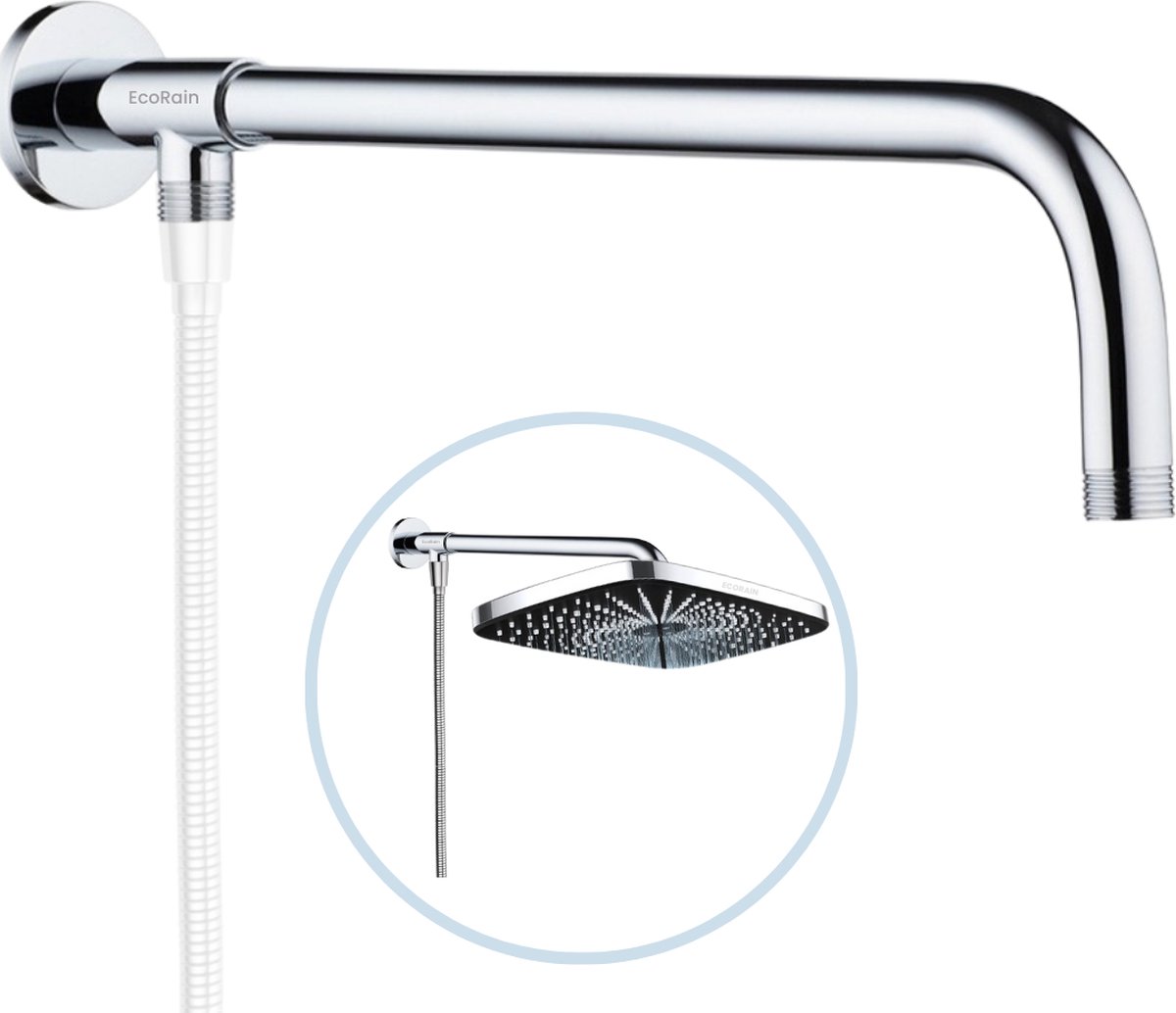 EcoRain© Hoofddouche Douchearm met Slangaansluiting Muur 48 cm Chroom
