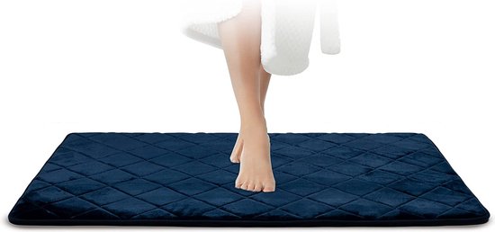 Foto: Badkamertapijt blauw onderhoudsvriendelijke badmat traagschuim extreem absorberend antislip wasbaar 70 x 120 cm