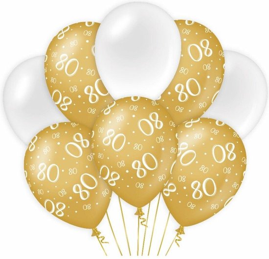 Paperdreams 80 jaar leeftijd thema Ballonnen - 16x - goud/wit - Verjaardag feestartikelen