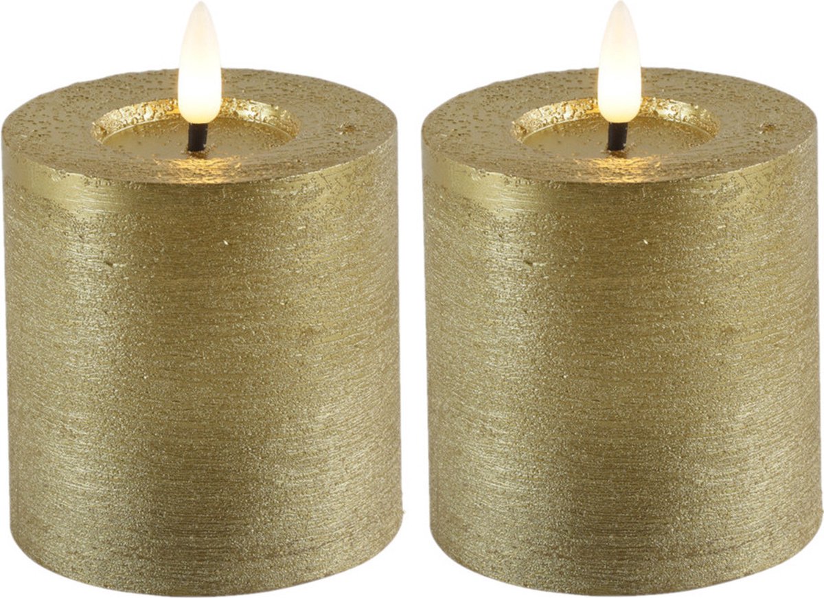 Countryfield Lyon LED kaarsen/stompkaarsen - 2x - goud - D7,5 x H8 cm - timer