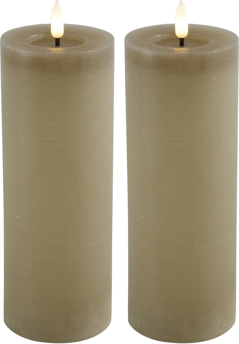 Countryfield Lyon LED kaarsen/stompkaarsen - 2x - beige - D7,5 x H20 cm - timer